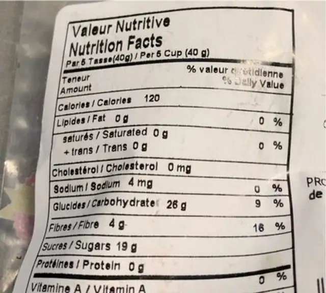 Figues entieres sechees nutrition facts table
