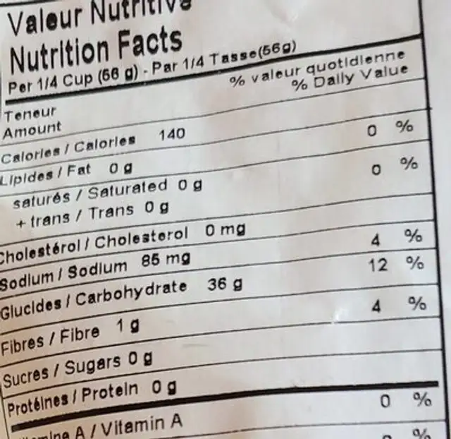 Mélange Ananas et Payaye nutrition facts table
