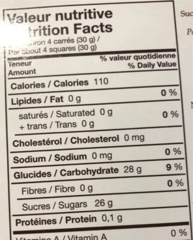 Loukoums a la rose nutrition facts table
