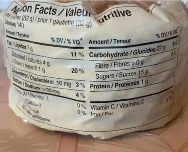 Gaufrette sai sirop nutrition facts table