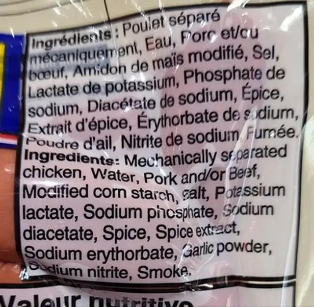 Saucisses cocktail ingredients label