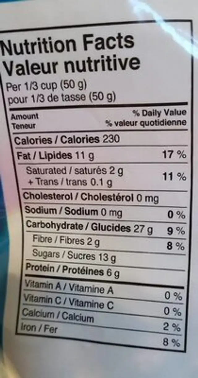 Mélange du randonneur nutrition facts table