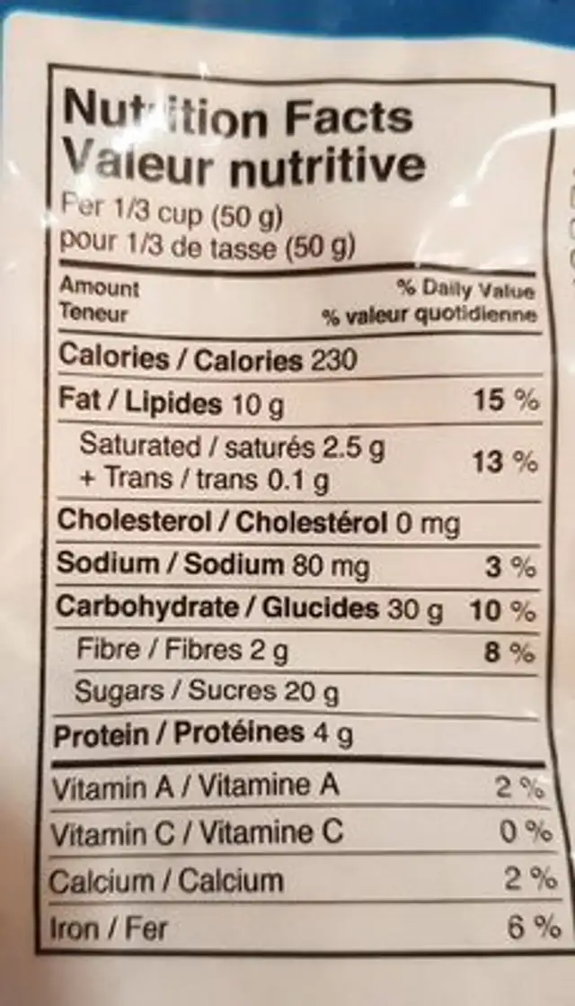 Mélange du Randonneur nutrition facts table