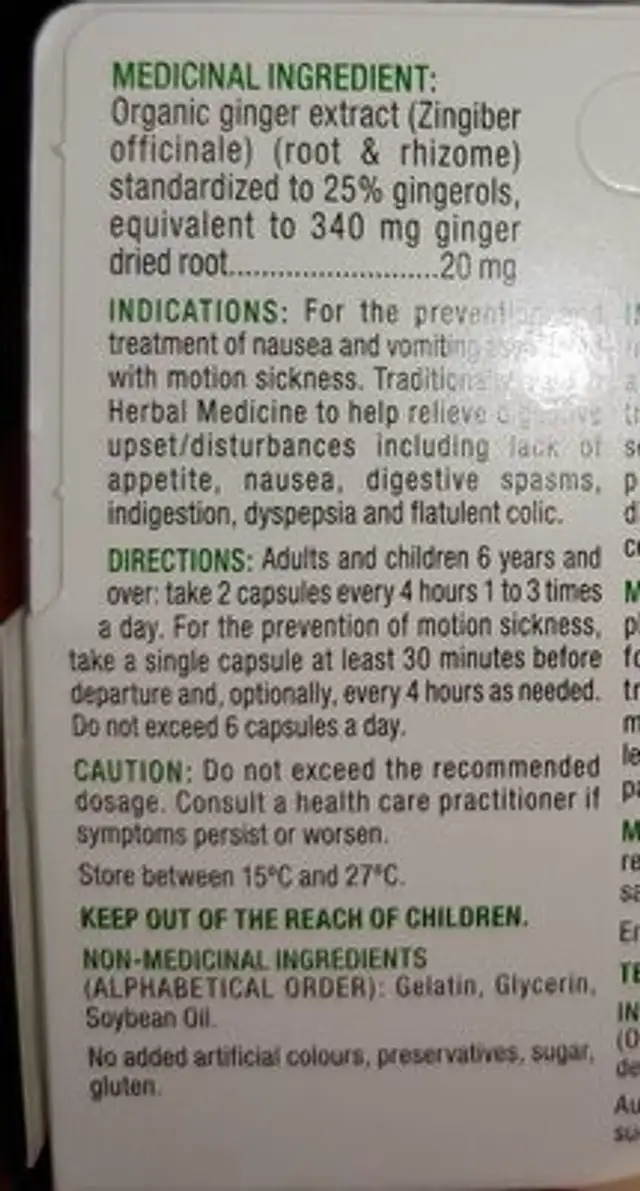 gravol ginger liquid gel ingredients label