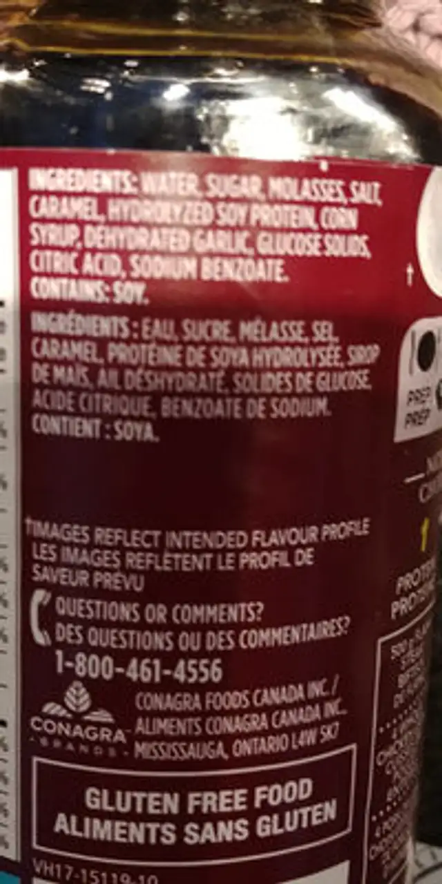 Marinade ail douce nutrition facts table