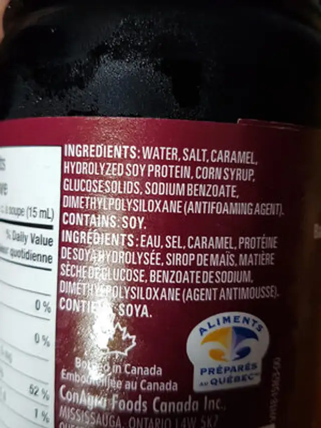 Sauce soya ingredients label