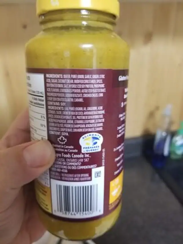 Yellow Curry Sauce ingredients label
