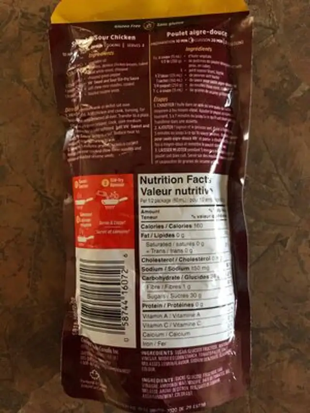 Sauce pour sauté Aigre-Douce ingredients label