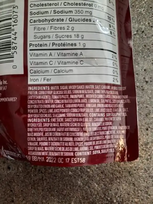 sauce pas thai ingredients label