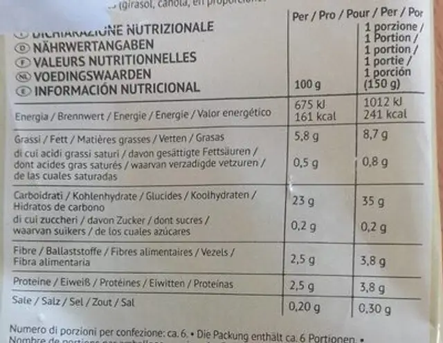 Patate a bastoncino extra da forno nutrition facts table