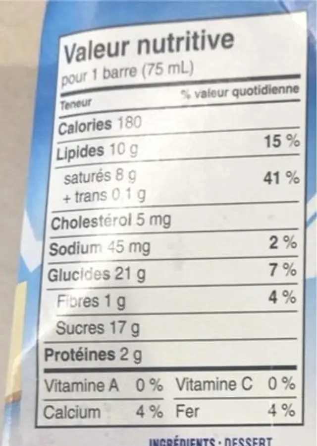 Oh Henry! nutrition facts table