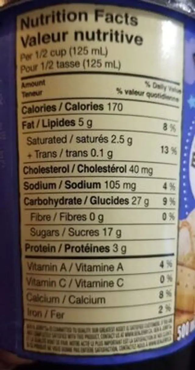 Caramel cookie fix nutrition facts table