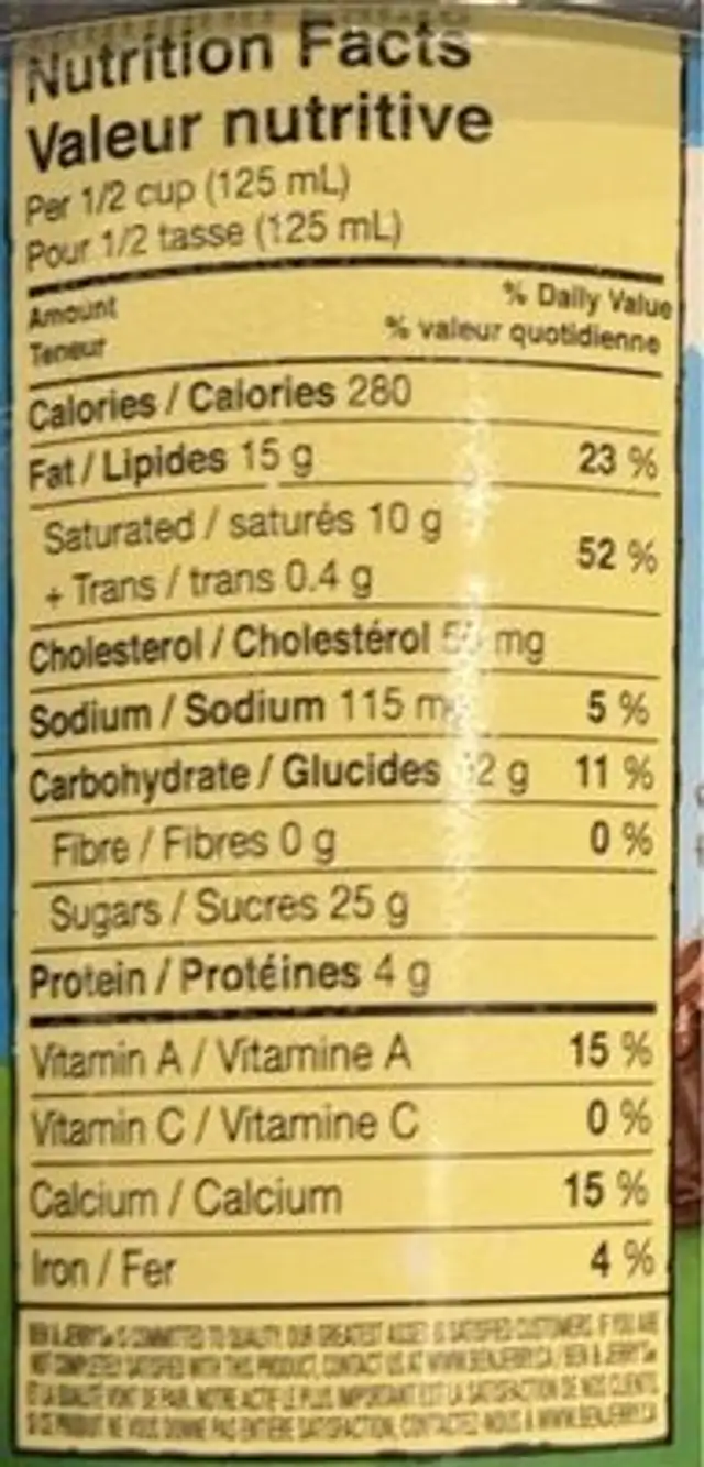 Vanilla ice cream with fudge nutrition facts table