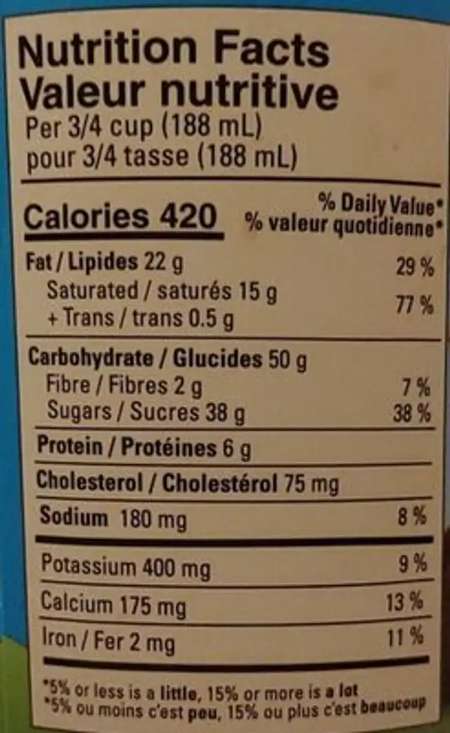 Chewy gooey nutrition facts table