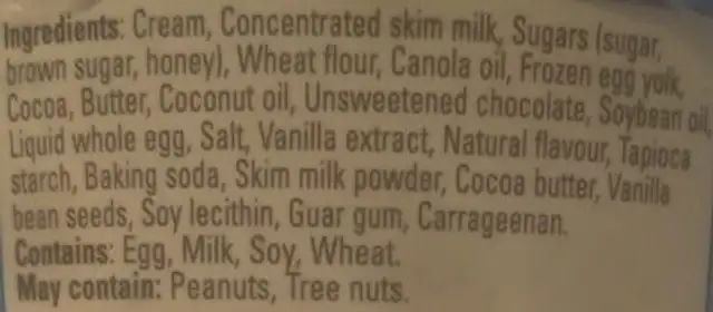 Milk & Cookies Ice Cream ingredients label