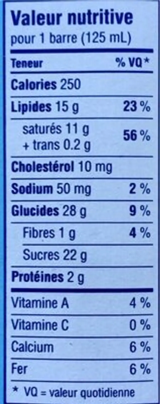 Krunch nutrition facts table