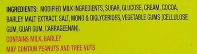 Barre de fudge ingredients label