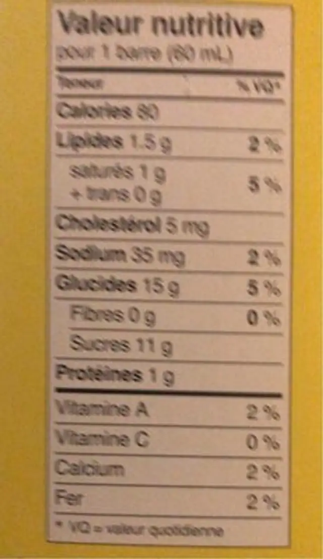 Barre de fudge nutrition facts table