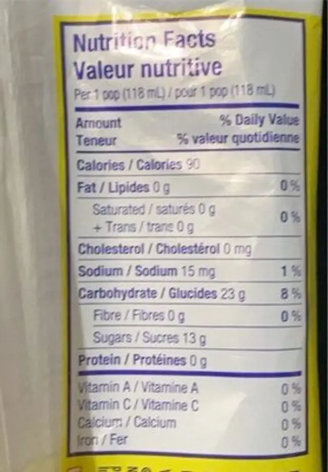 Spongebob popsicle nutrition facts table