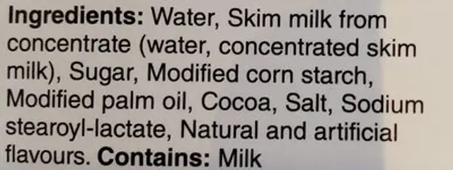 Snack pack chocolate pudding skim milk ingredients label