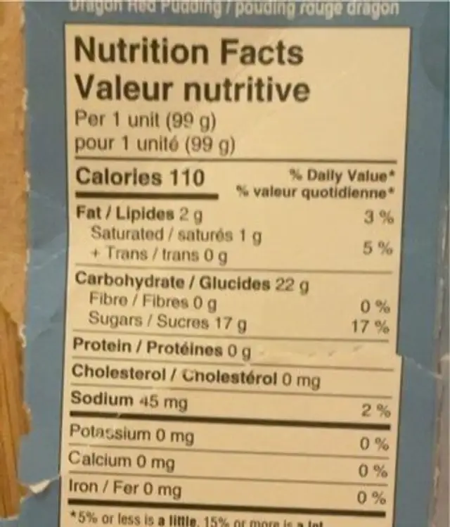 Tresor de dragon nutrition facts table