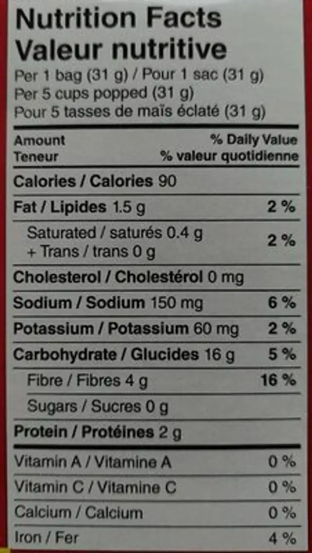 Smart pop nutrition facts table