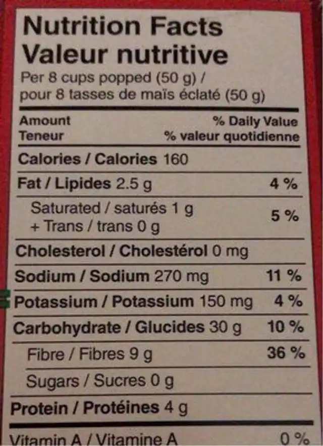 Orville smart pop 94% nutrition facts table