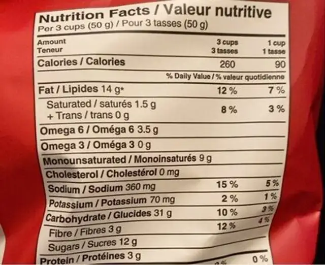 Orville Redenbacher Sweet and Salty nutrition facts table