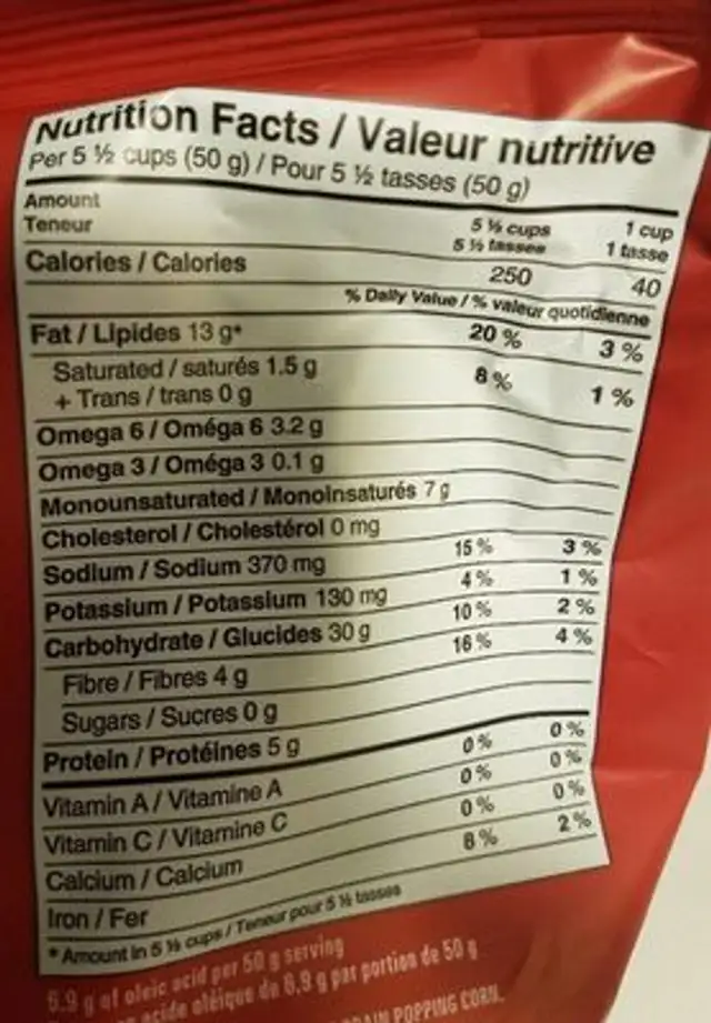 Simply salted popcorn nutrition facts table