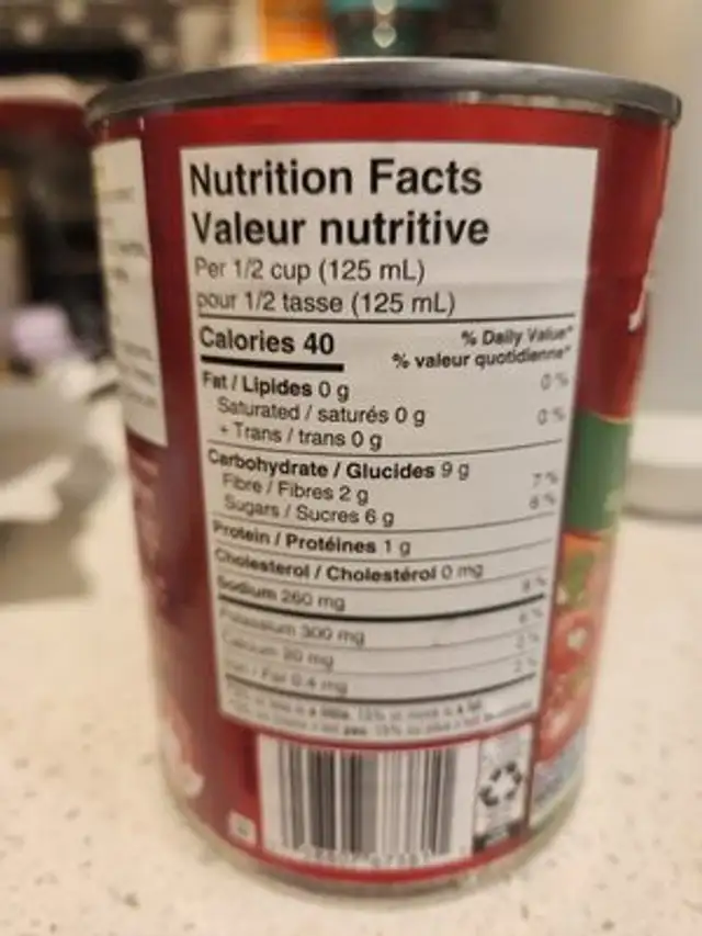 AYLMER Accents nutrition facts table