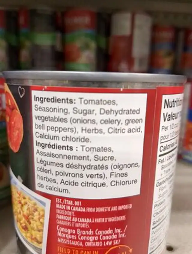 Tomates étuvées en morceaux assaisonnements italiens ingredients label