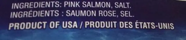 Saumon rose ingredients label