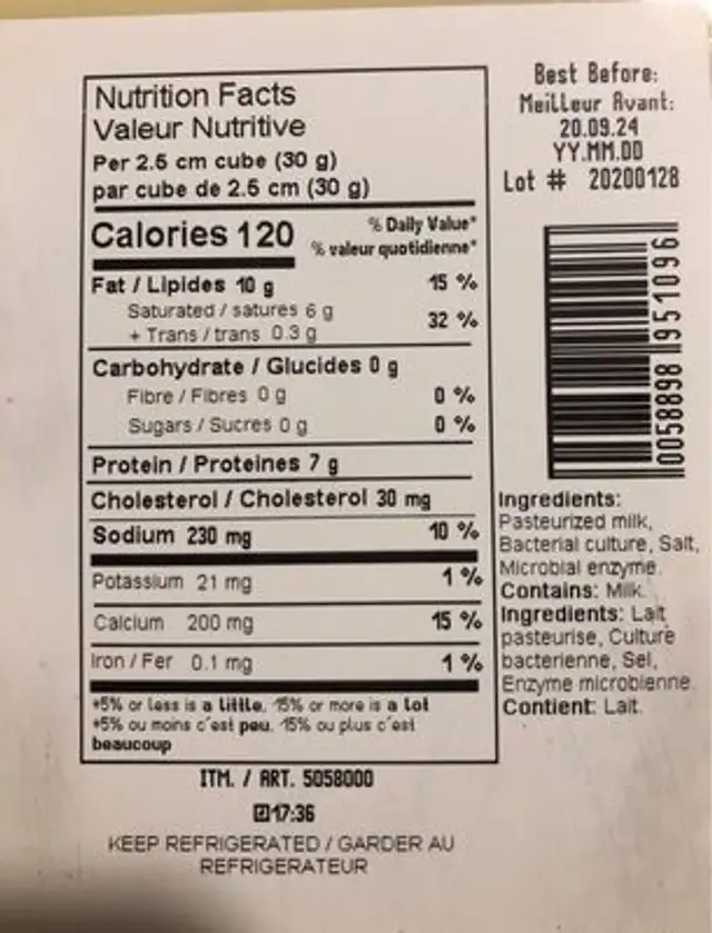 Old cheddar fort nutrition facts table