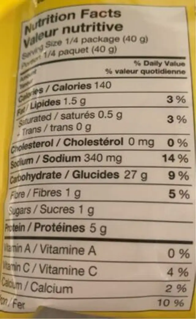 Mélange à pizza nutrition facts table