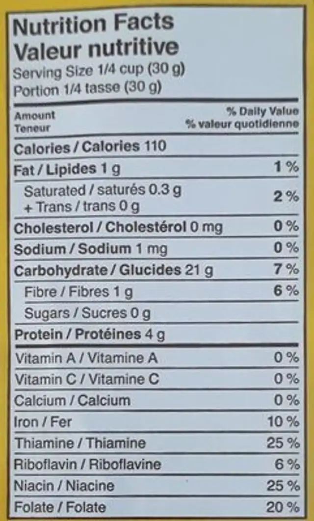 Whole Wheat Durum Atta Flour Blend nutrition facts table
