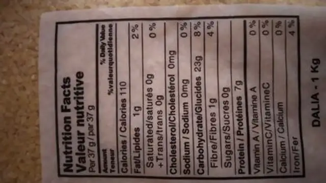 Dalia / Cracked Wheat nutrition facts table