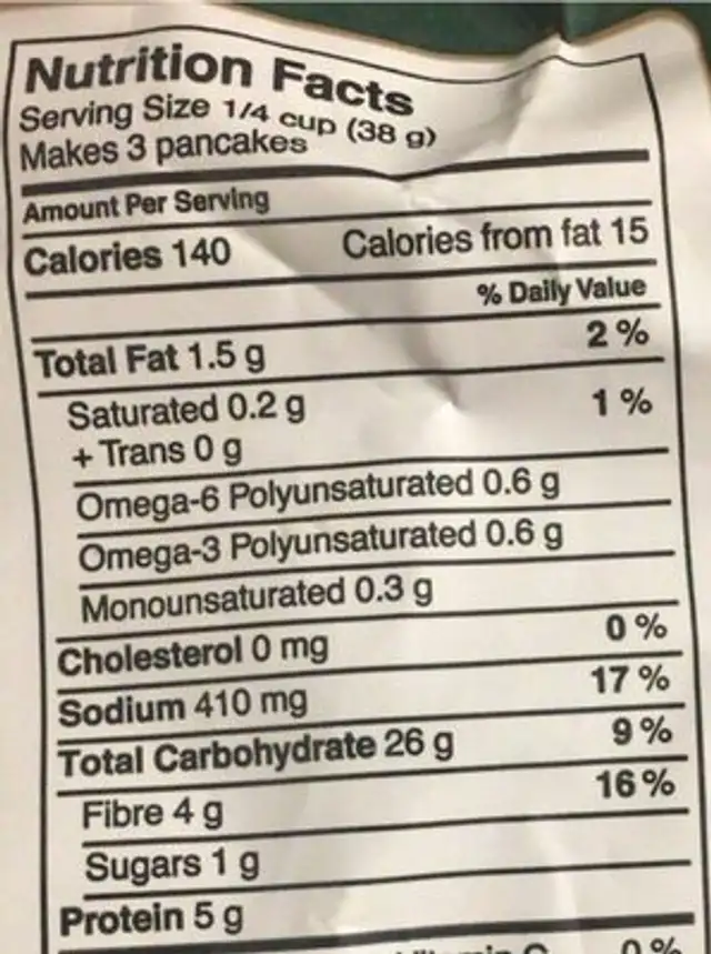 Pancake & Waffle Mix nutrition facts table