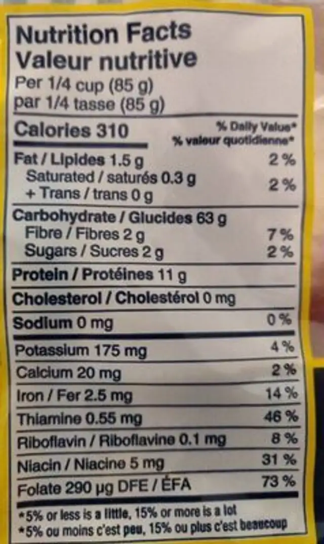 Lancia Lancia Rotini nutrition facts table