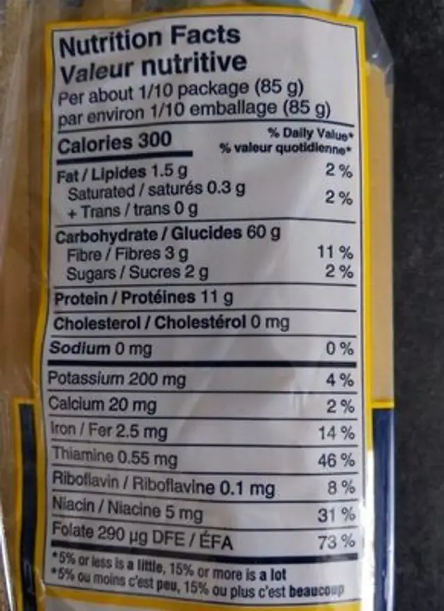 Lancia Fetuccine nutrition facts table