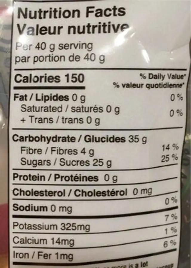 Organic Apple Chips nutrition facts table