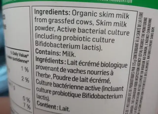 Plain Yogurt ingredients label