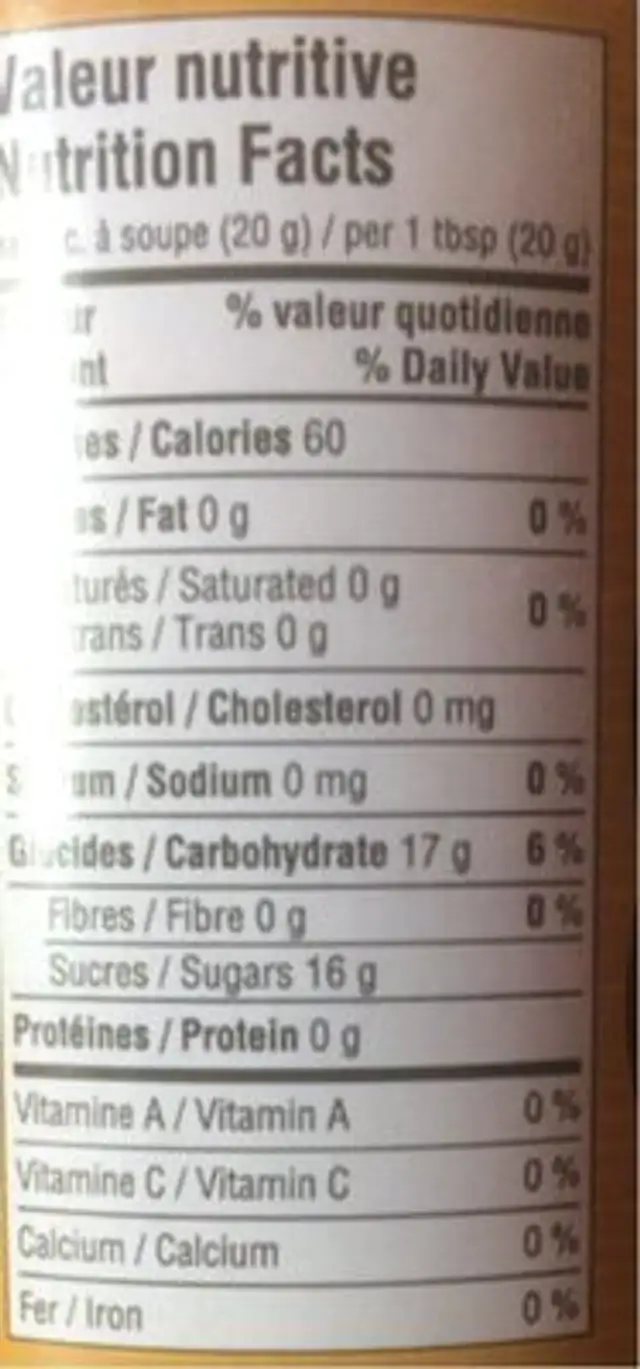 Miel crémeux nutrition facts table
