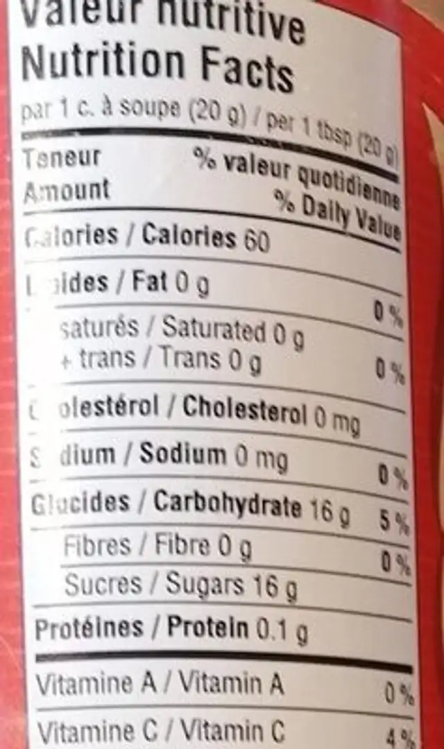 Miel crémeux avec fraises nutrition facts table