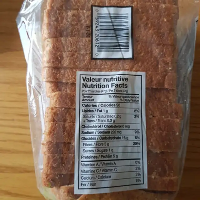 Betty pain blé entier ingredients label