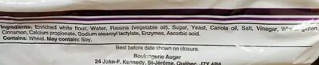 Betty raisin bread ingredients label