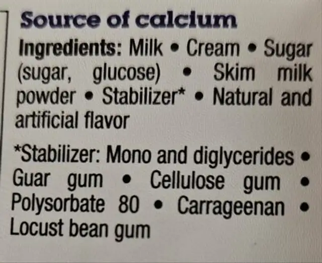 Crème glacée Vanille à l'ancienne ingredients label