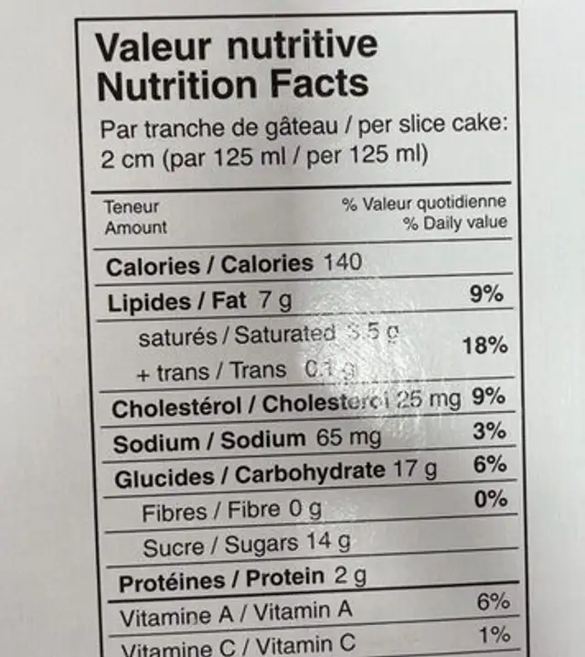 Coaticook nutrition facts table