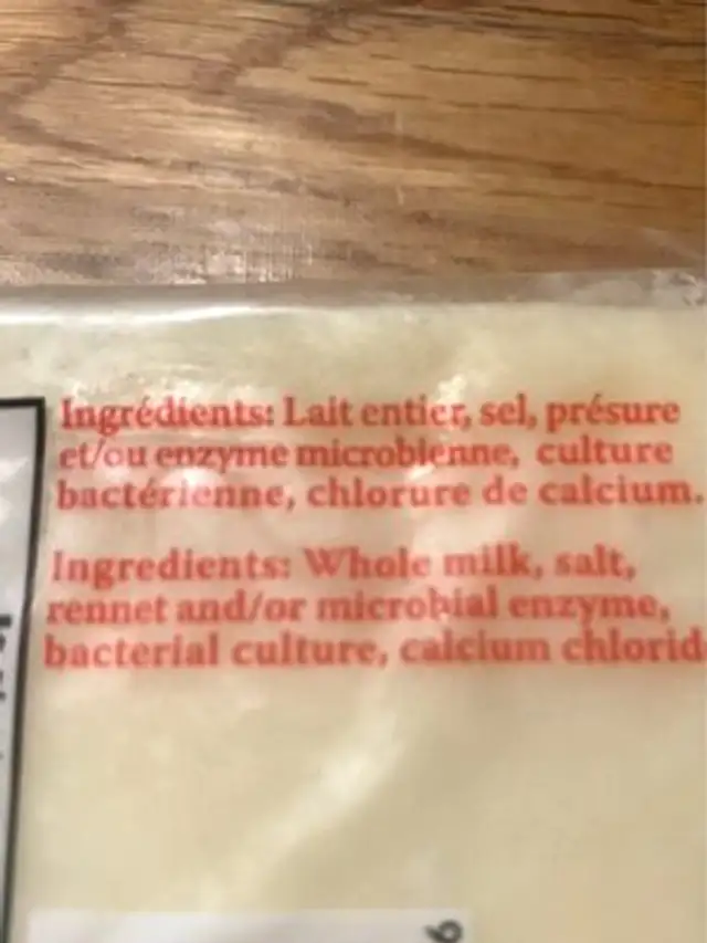 Cheddard blanc ingredients label
