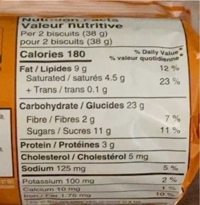 HobNobbs nutrition facts table
