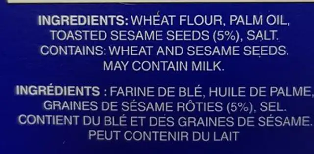 คาร์ส เทเบิลวอเตอร์ วิทโทสเต็ด เซซามิซีดส์ ingredients label